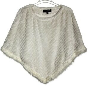 Marc New‎ York Faux Fur Trim Poncho Cape Ivory Cream L/XL Cozy Soft  (2975)